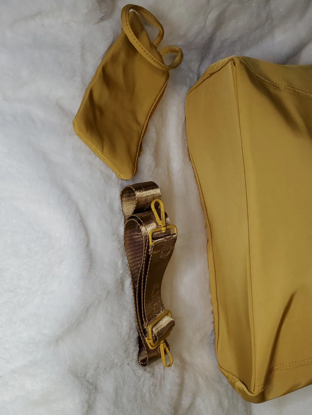ALO Yellow Shoulder Bag with Rope Handles and Matching Pouch